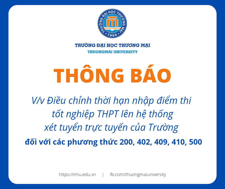 Thông báo v/v Điều chỉnh thời hạn nhập điểm thi tốt nghiệp THPT lên hệ thống xét tuyển trực tuyến của Trường