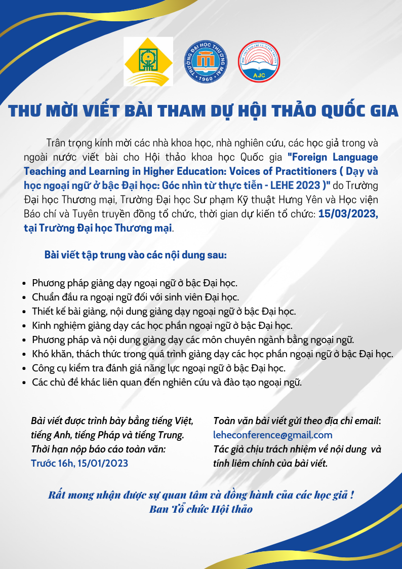 Thư mời viết bài Hội thảo Quốc Gia