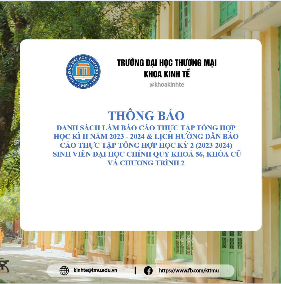 DANH SÁCH LÀM BÁO CÁO THỰC TẬP TỔNG HỢP & LỊCH HƯỚNG DẪN BÁO CÁO THỰC TẬP TỔNG HỢP HỌC KỲ 2 (2023-2024)
