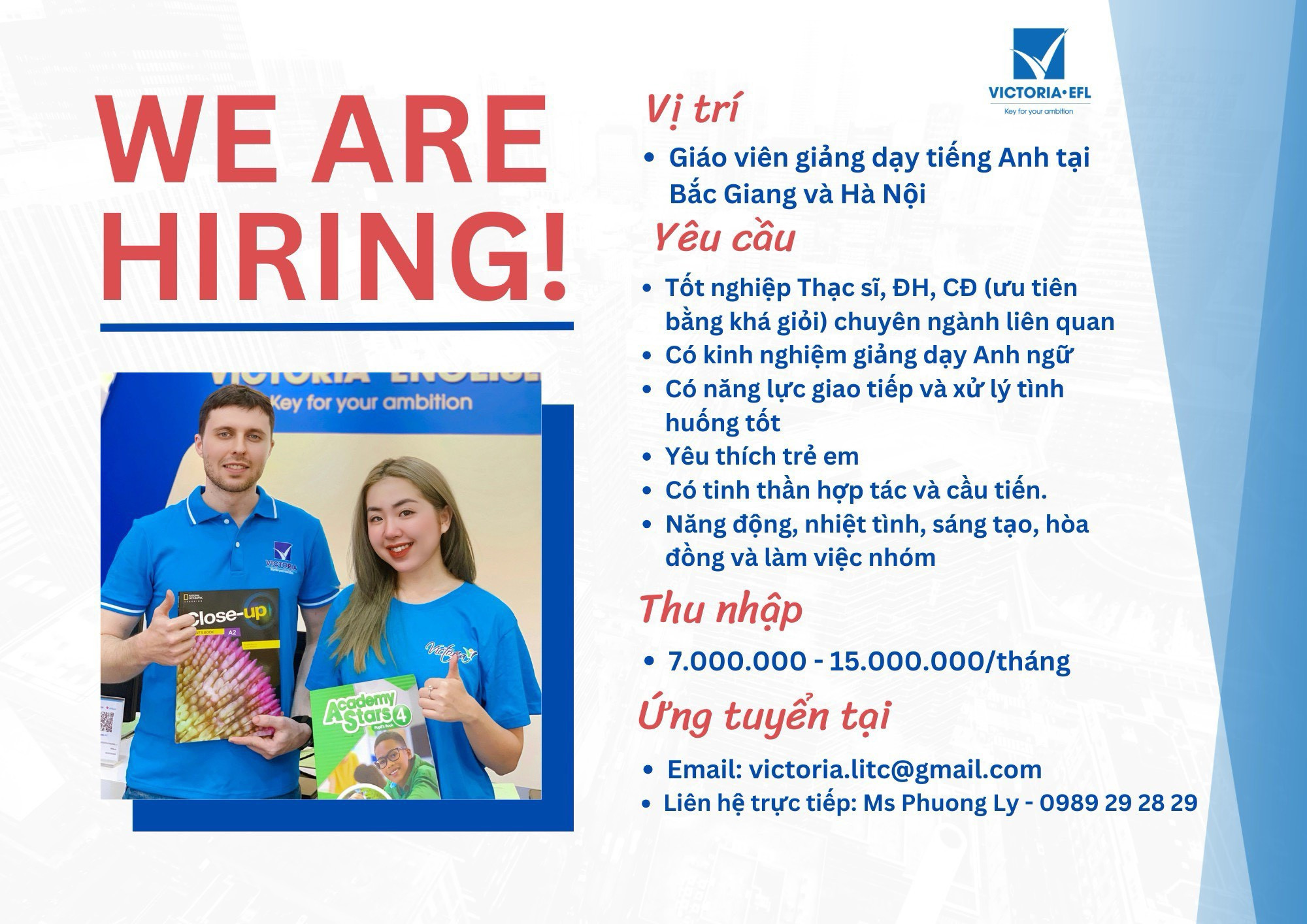 TUYỂN DỤNG GIÁO VIÊN TIẾNG ANH TẠI HÀ NỘI VÀ BẮC GIANG