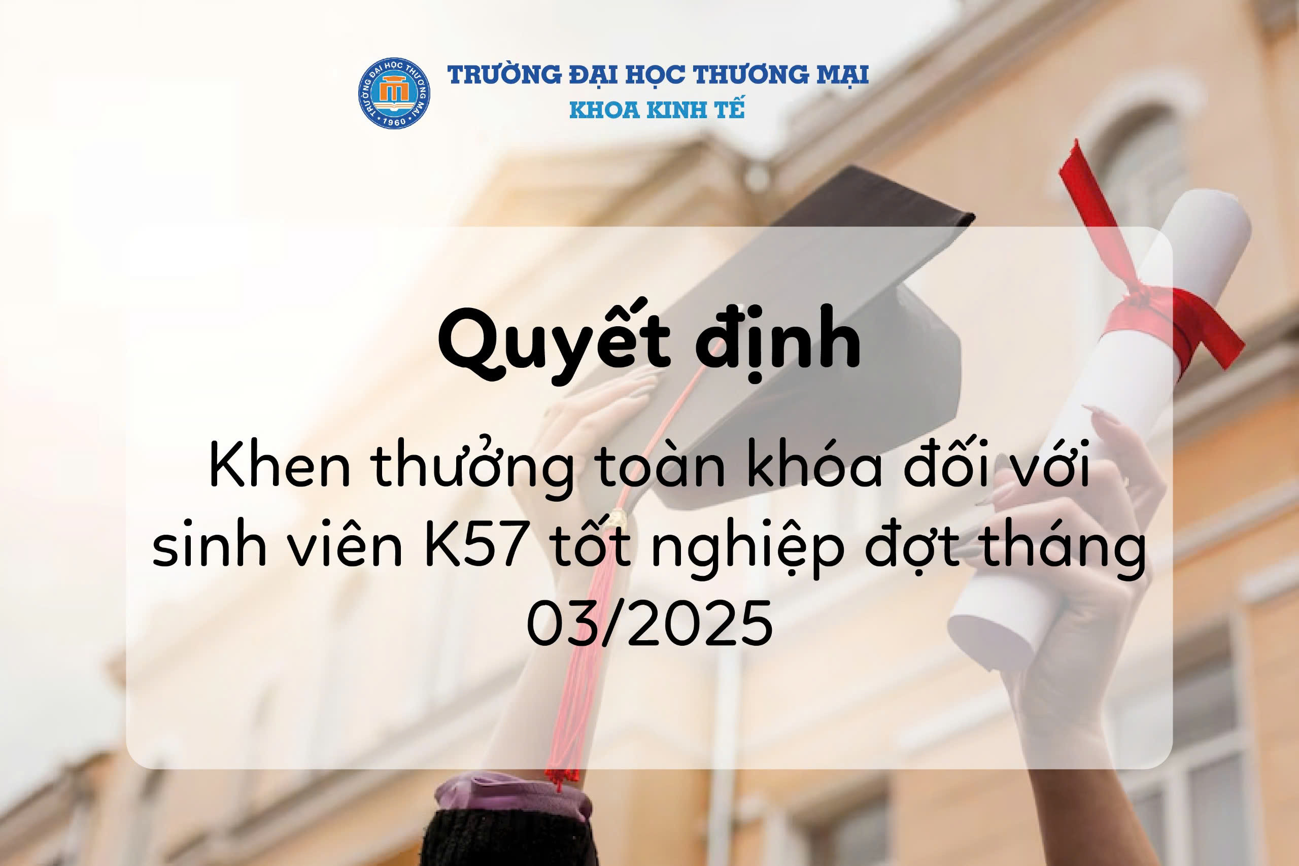 QUYẾT ĐỊNH KHEN THƯỞNG TOÀN KHOÁ ĐỐI VỚI SINH VIÊN TỐT NGHIỆP THÁNG 12/2024